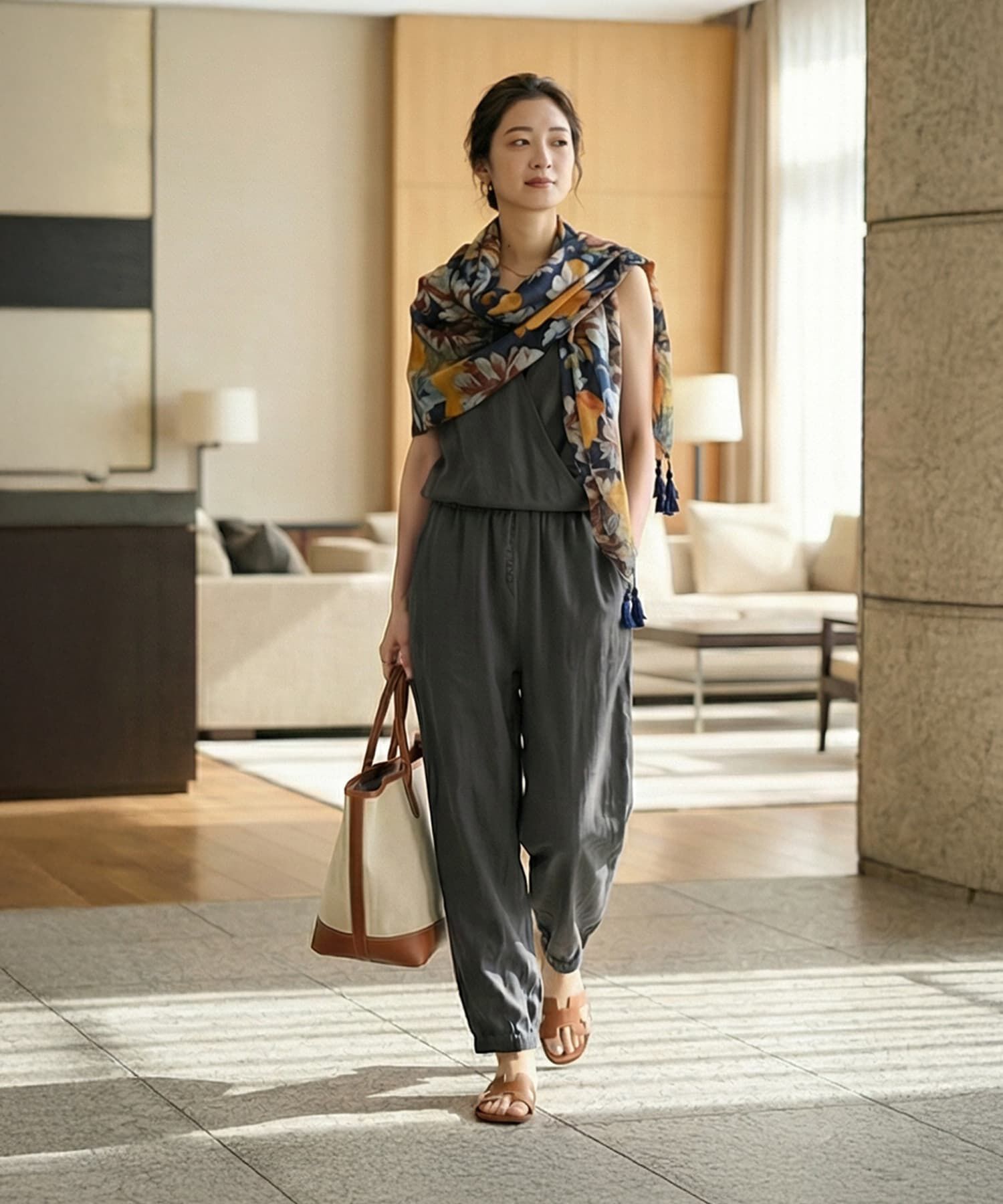 STYLE DELI「【DELI by】フローラルプリントロングストール（タッセル付き）」|ストール|