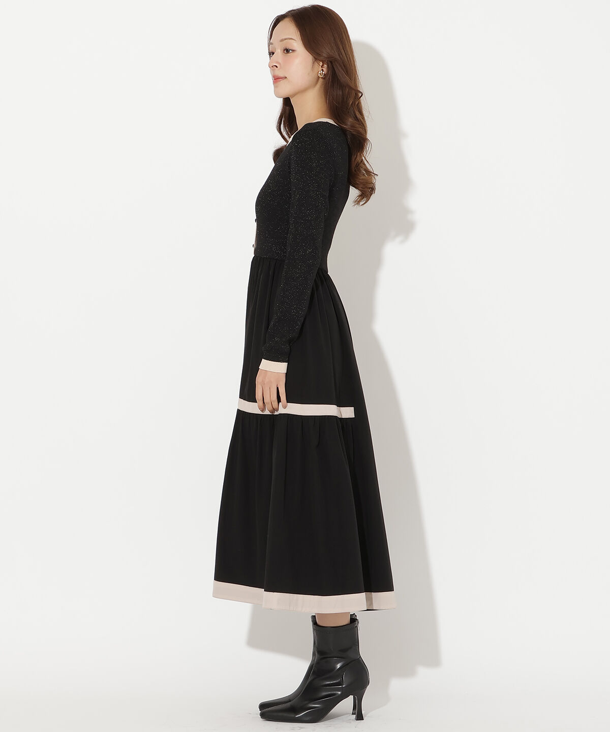 アンドクチュール「ラメ入り配色ドッキングワンピース」|ワンピース|