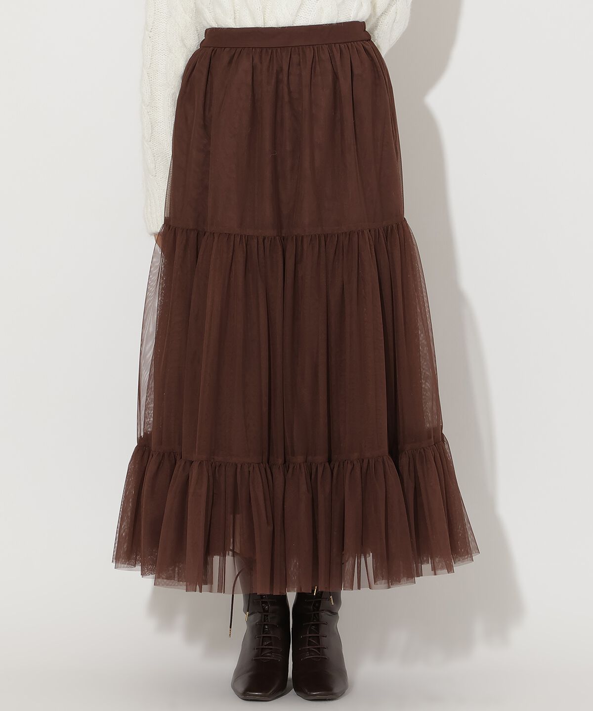 アンドクチュール「チュールティアードギャザースカート」|フレア|