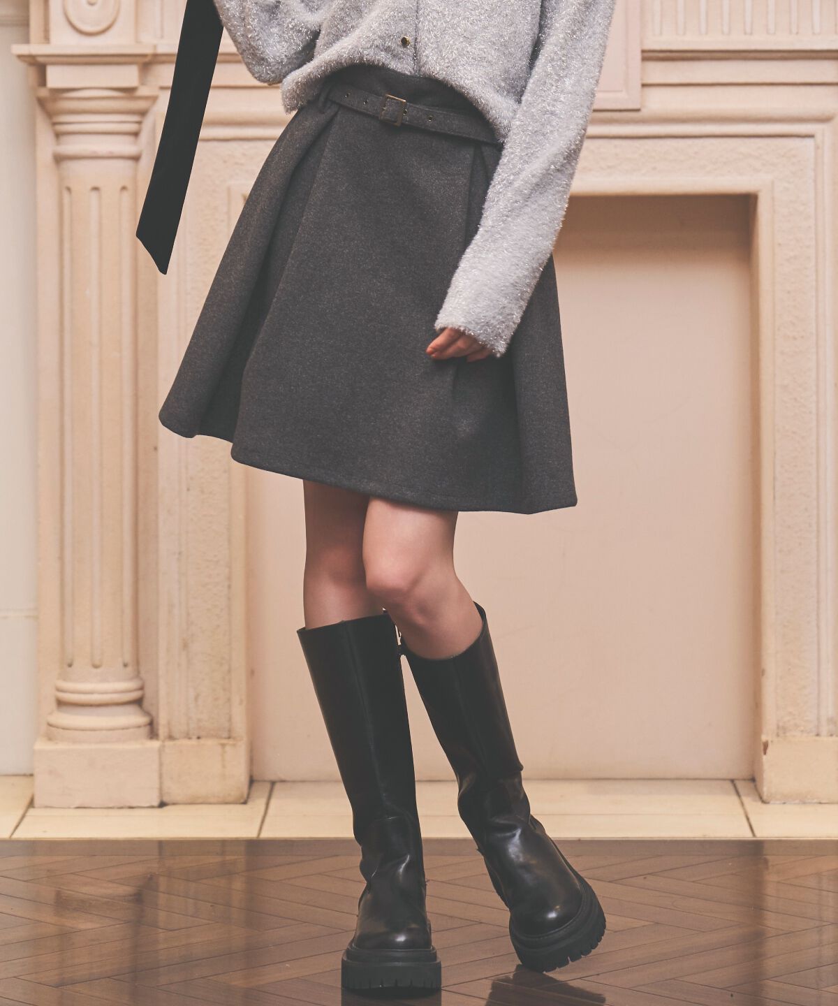 アンドクチュール「ベルト付きボックスミニスカート」|台形|