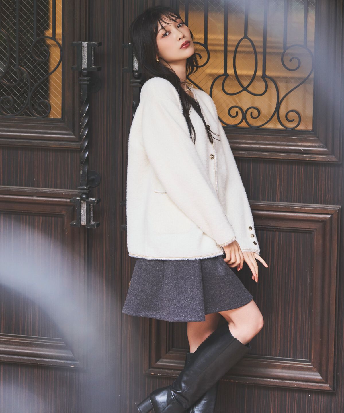 アンドクチュール「ベルト付きボックスミニスカート」|台形|