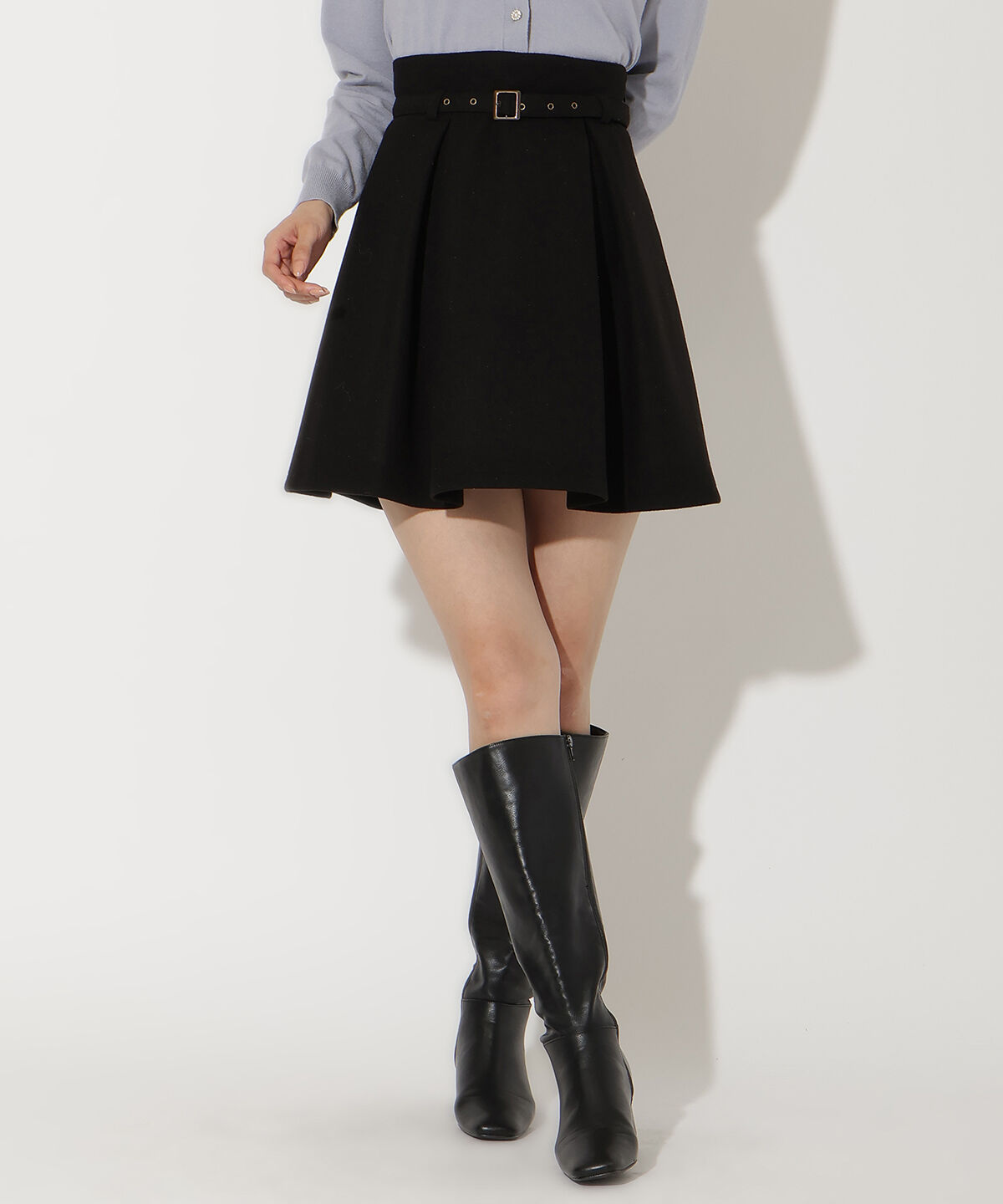 アンドクチュール「ベルト付きボックスミニスカート」|台形|