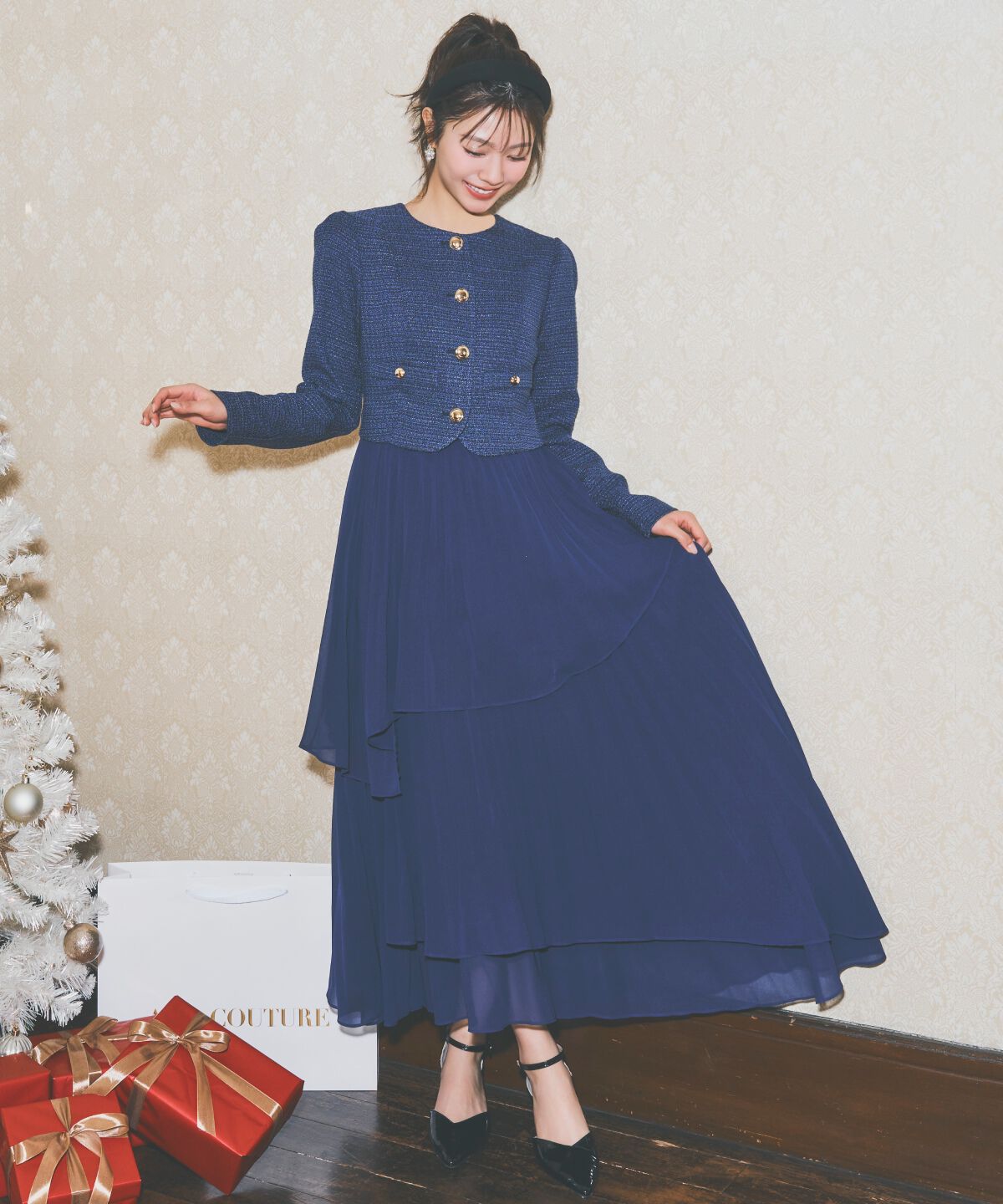 アンドクチュール「ツイードジャケットドッキングワンピース」|ワンピース|