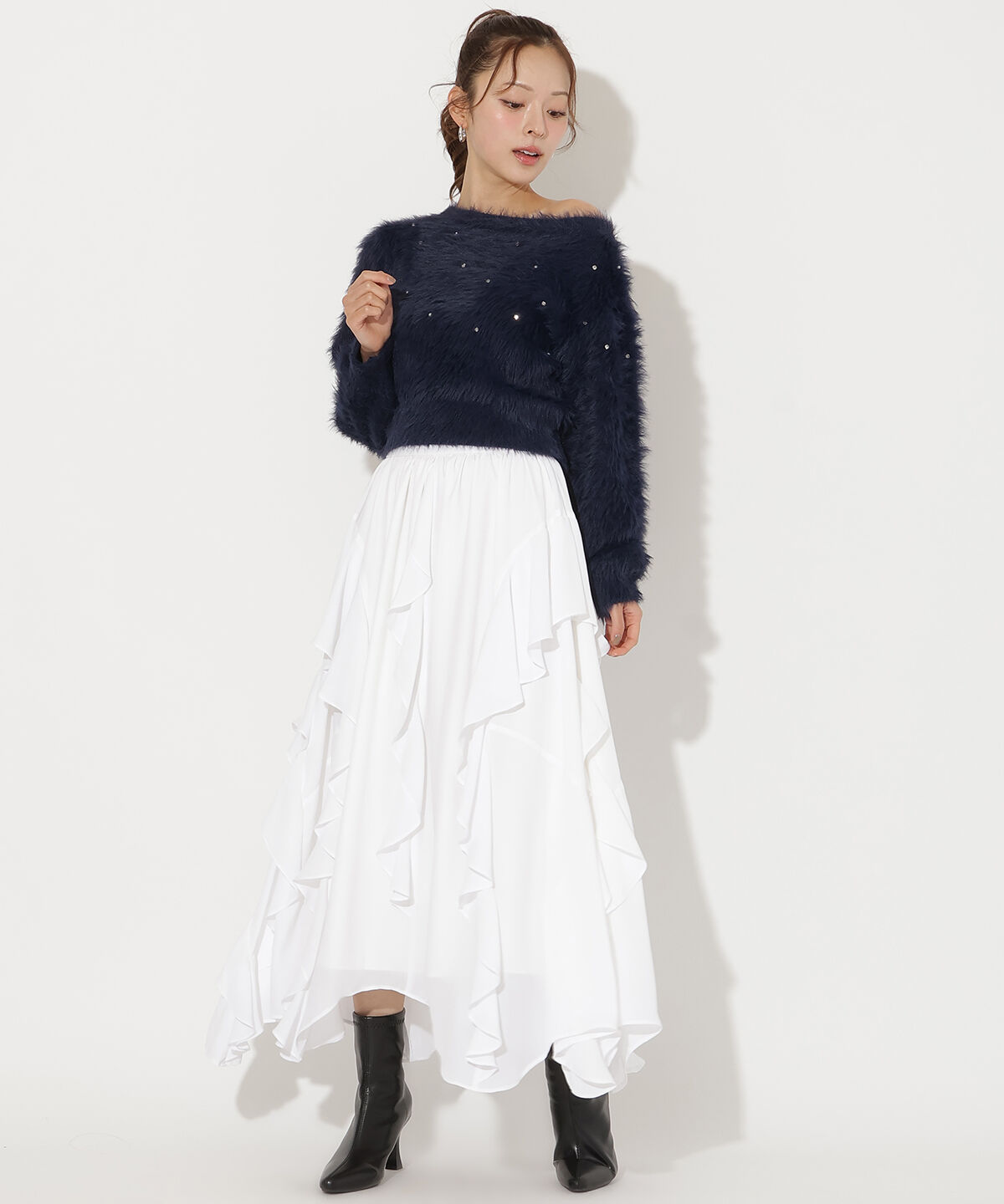 アンドクチュール「ビジューフェザーニットプルオーバー」|ニット・セーター|