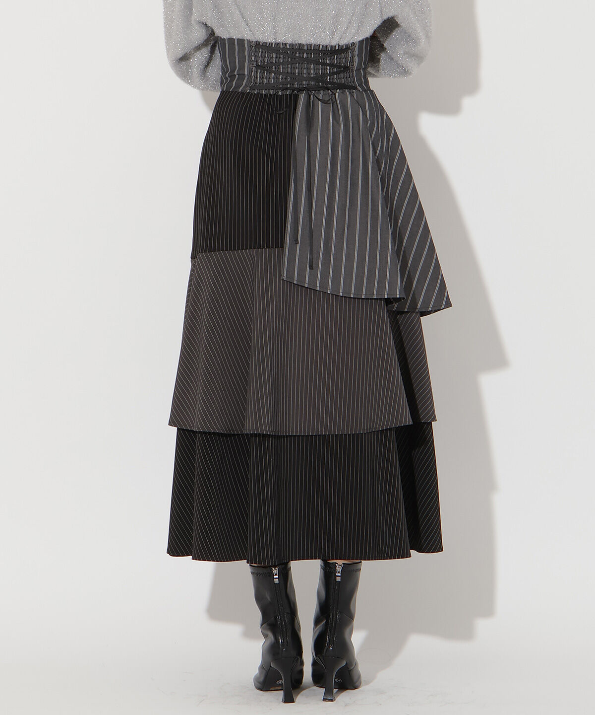 アンドクチュール「ストライプパッチワークスカート」|フレア|