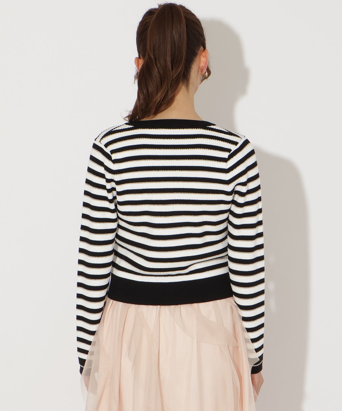 アンドクチュール「ラメボーダーニットカーディガン」|カーディガン|