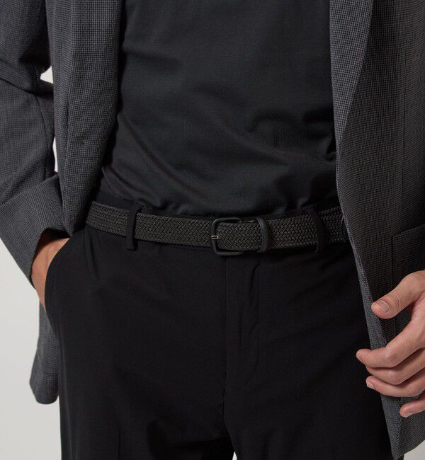 UNITED ARROWS green label relaxing「レザー バックル ゴムメッシュ ベルト」|ベルト|BLACK
