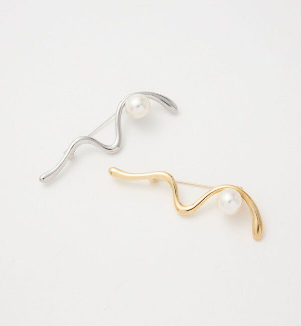 UNITED ARROWS green label relaxing「ウェーブ&フェイクパール ブローチ」|ブローチ・コサージュ|