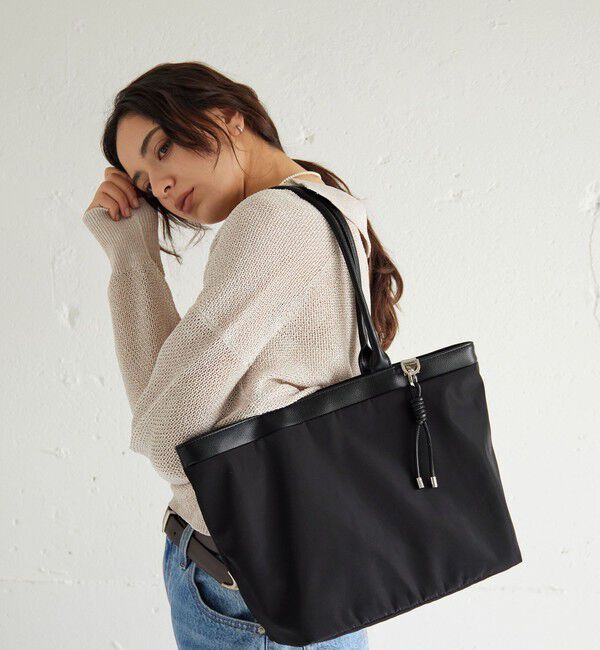 UNITED ARROWS green label relaxing「チャームツキ ロングハンドル トートバッグ はっ水」|ショルダー・メッセンジャー|BLACK