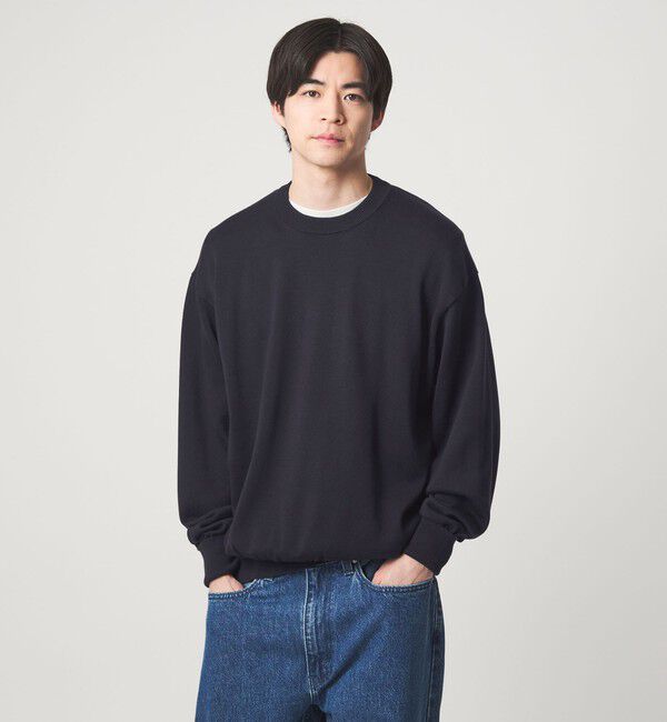 UNITED ARROWS green label relaxing「FINE BASIC アメリカンシーアイランドコットン クルーネック ニット」|ニット・セーター|NAVY