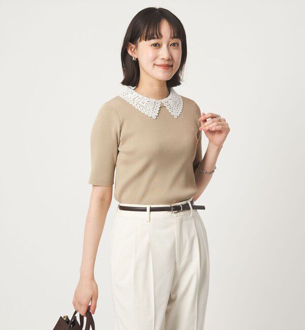 UNITED ARROWS green label relaxing「リブ エリレース 2WAY 5分袖 ニット プルオーバー」|ニット・セーター|