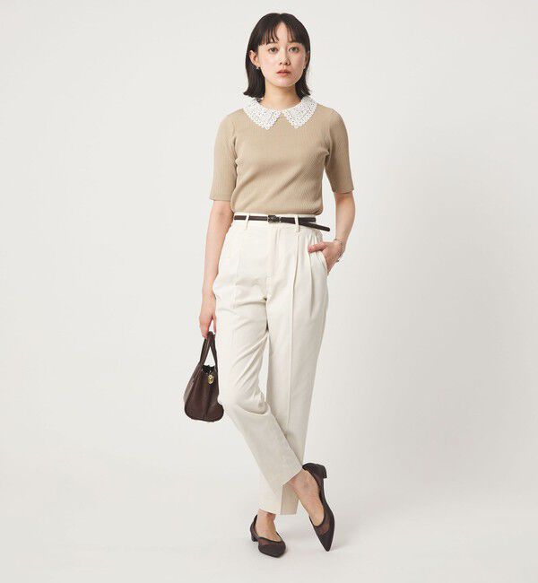 UNITED ARROWS green label relaxing「リブ エリレース 2WAY 5分袖 ニット プルオーバー」|ニット・セーター|