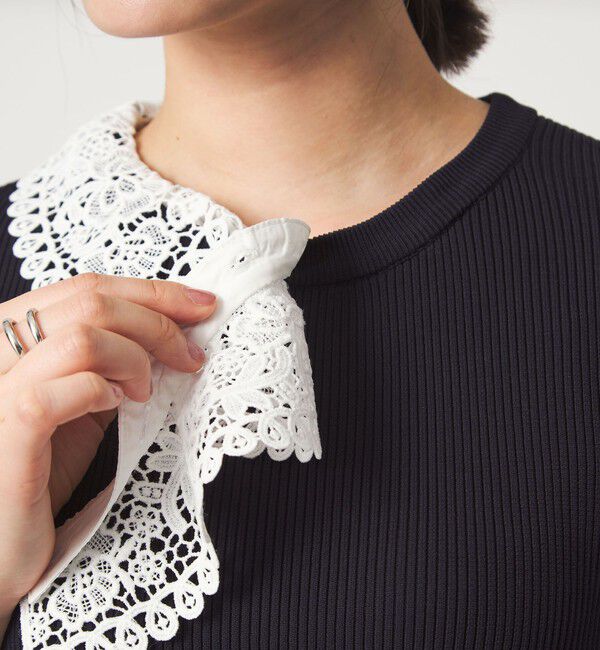 UNITED ARROWS green label relaxing「リブ エリレース 2WAY 5分袖 ニット プルオーバー」|ニット・セーター|