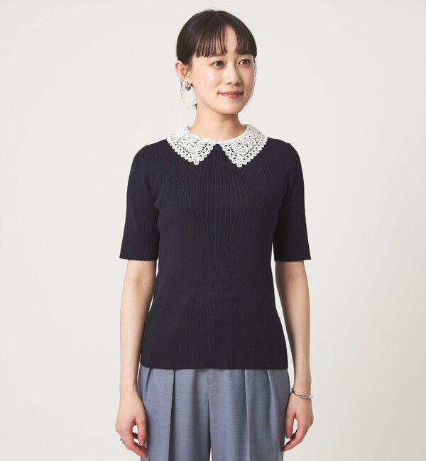 UNITED ARROWS green label relaxing「リブ エリレース 2WAY 5分袖 ニット プルオーバー」|ニット・セーター|