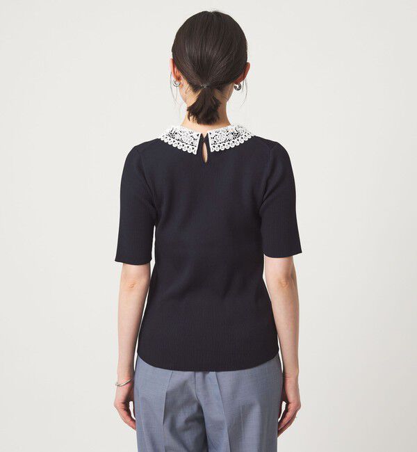 UNITED ARROWS green label relaxing「リブ エリレース 2WAY 5分袖 ニット プルオーバー」|ニット・セーター|