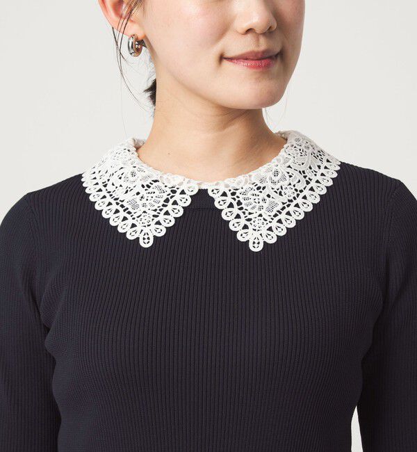 UNITED ARROWS green label relaxing「リブ エリレース 2WAY 5分袖 ニット プルオーバー」|ニット・セーター|