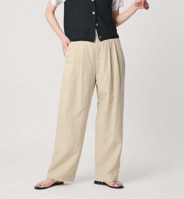 BEAUTY&YOUTH UNITED ARROWS「麻ブレンド バックゴム タック ワイドパンツ」|チノ|