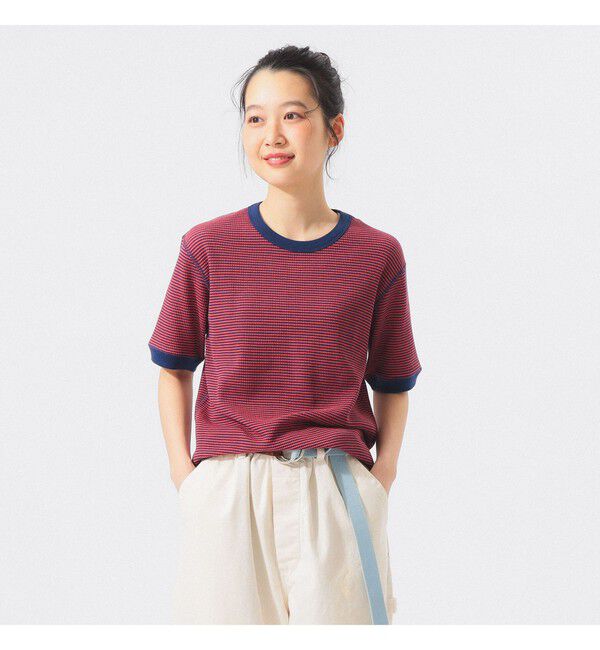 BEAMSBOY「【別注】Healthknit / ワッフル ボーダー Tシャツ」|Tシャツ・カットソー|NAVY/OFF
