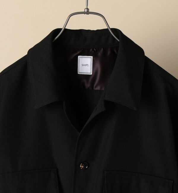 SHIPS「SC: ギャバジン オープンカラー シャツ ブラック」|シャツ・ブラウス|