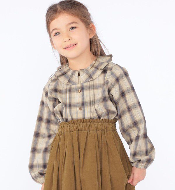 SHIPS KIDS「SHIPS KIDS:100～130cm / プリーツ カラー 長袖 チェック ブラウス」|シャツ・ブラウス|