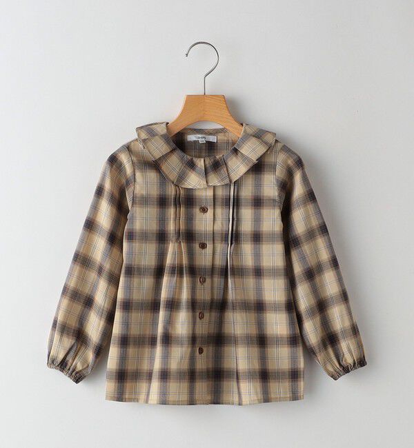 SHIPS KIDS「SHIPS KIDS:100～130cm / プリーツ カラー 長袖 チェック ブラウス」|シャツ・ブラウス|