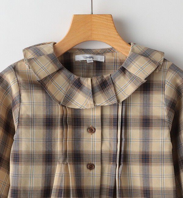 SHIPS KIDS「SHIPS KIDS:100～130cm / プリーツ カラー 長袖 チェック ブラウス」|シャツ・ブラウス|
