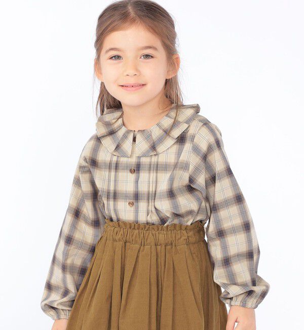 SHIPS KIDS「SHIPS KIDS:100～130cm / プリーツ カラー 長袖 チェック ブラウス」|シャツ・ブラウス|