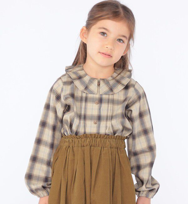 SHIPS KIDS「SHIPS KIDS:100～130cm / プリーツ カラー 長袖 チェック ブラウス」|シャツ・ブラウス|
