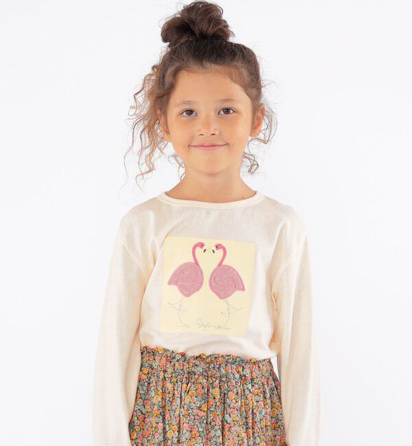 SHIPS KIDS「SHIPS KIDS:100～130cm / ツイン バード フェイクファー 長袖 TEE」|Tシャツ・カットソー|オフホワイト