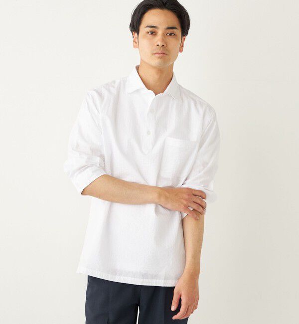 SHIPS Colors 「SHIPS Colors:〈洗濯機可能〉シアーサッカー スキッパー 7分袖 シャツ」|シャツ・ブラウス|