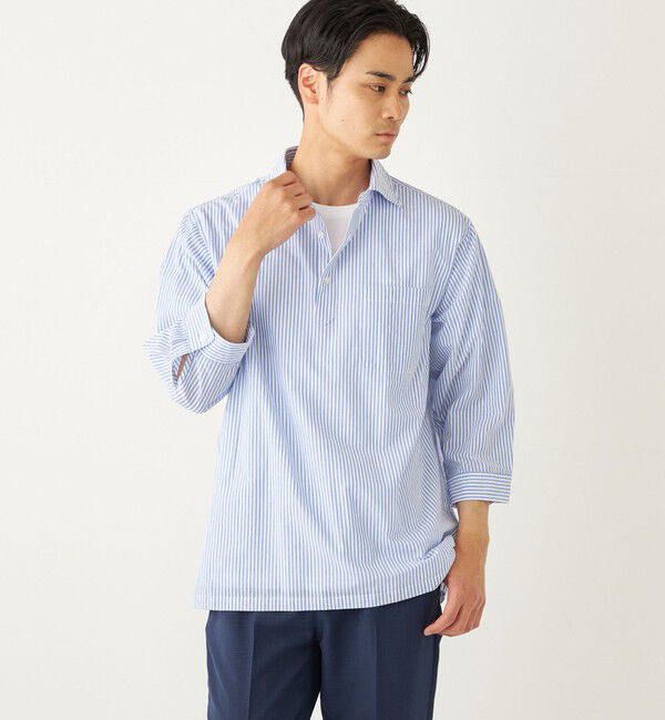 SHIPS Colors 「SHIPS Colors:〈洗濯機可能〉シアーサッカー スキッパー 7分袖 シャツ」|シャツ・ブラウス|