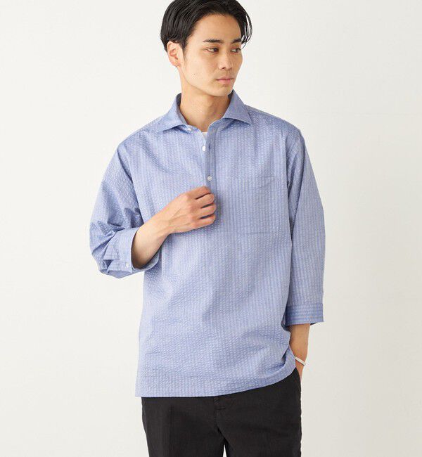 SHIPS Colors 「SHIPS Colors:〈洗濯機可能〉シアーサッカー スキッパー 7分袖 シャツ」|シャツ・ブラウス|