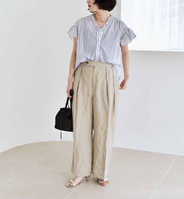 quaranciel「quaranciel:〈手洗い可能〉コットン フリルネック フレアスリーブ ブラウス」|シャツ・ブラウス|