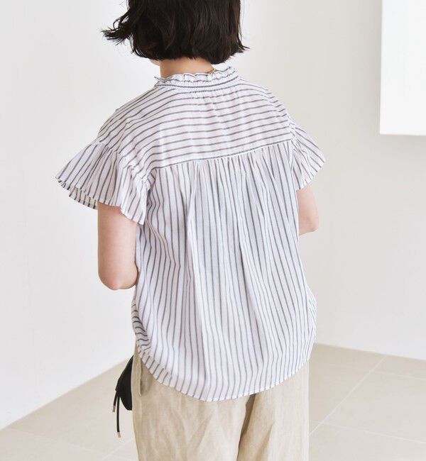 quaranciel「quaranciel:〈手洗い可能〉コットン フリルネック フレアスリーブ ブラウス」|シャツ・ブラウス|