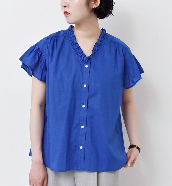 quaranciel「quaranciel:〈手洗い可能〉コットン フリルネック フレアスリーブ ブラウス」|シャツ・ブラウス|