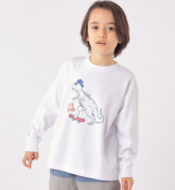 SHIPS KIDS「SHIPS KIDS:100～130cm /〈吸水速乾〉恐竜 プリント 長袖 TEE」|Tシャツ・カットソー|ホワイト系