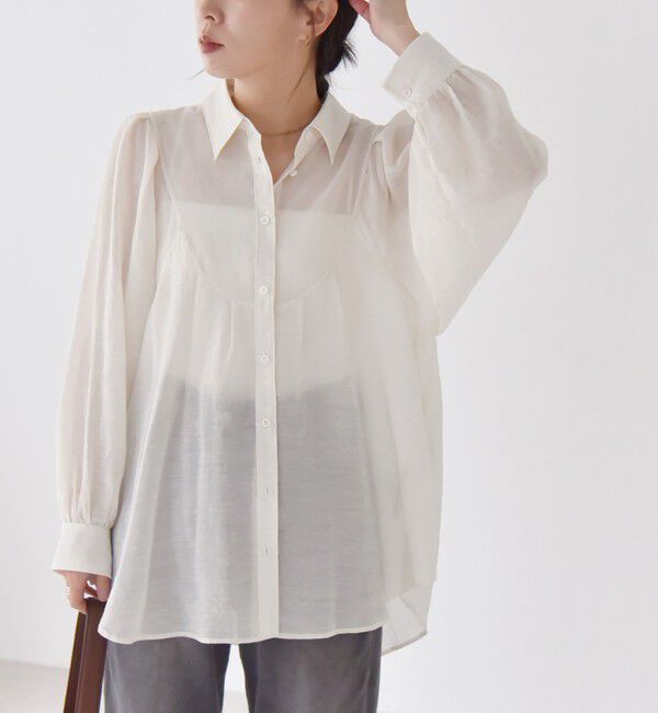 quaranciel「quaranciel:〈洗濯機可能〉シアー ボリュームスリーブ ヨーク ギャザー シャツ ブラウス」|シャツ・ブラウス|