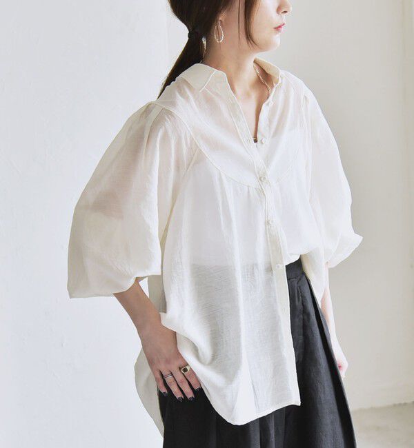 quaranciel「quaranciel:〈洗濯機可能〉シアー ボリュームスリーブ ヨーク ギャザー シャツ ブラウス」|シャツ・ブラウス|