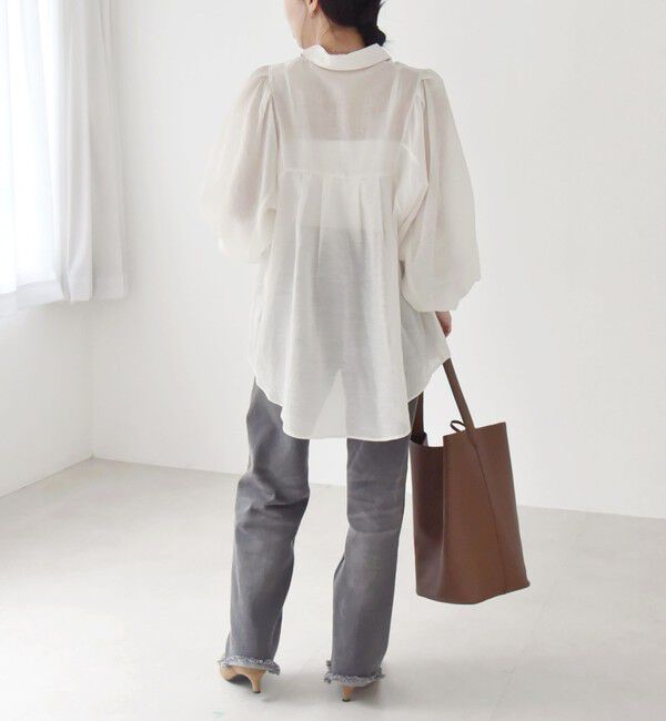 quaranciel「quaranciel:〈洗濯機可能〉シアー ボリュームスリーブ ヨーク ギャザー シャツ ブラウス」|シャツ・ブラウス|