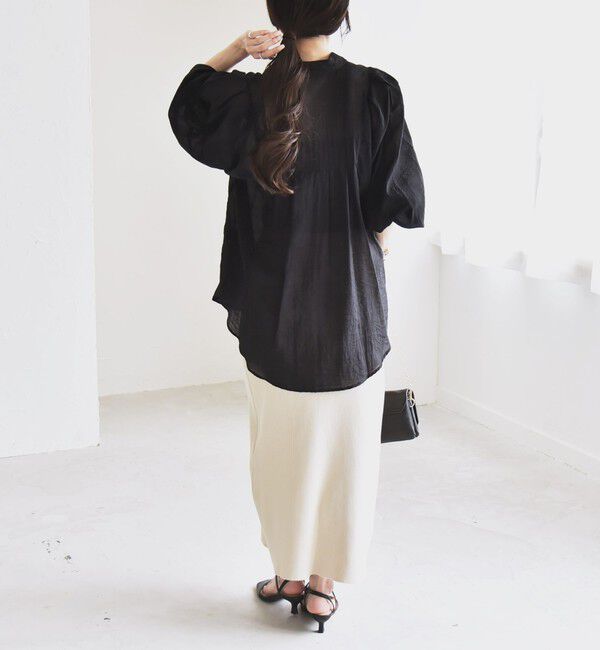 quaranciel「quaranciel:〈洗濯機可能〉シアー ボリュームスリーブ ヨーク ギャザー シャツ ブラウス」|シャツ・ブラウス|