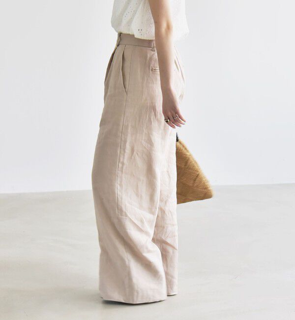 quaranciel「quaranciel:〈洗濯機可能〉リネン ミックス ワイド タック イージー パンツ」|スラックス|