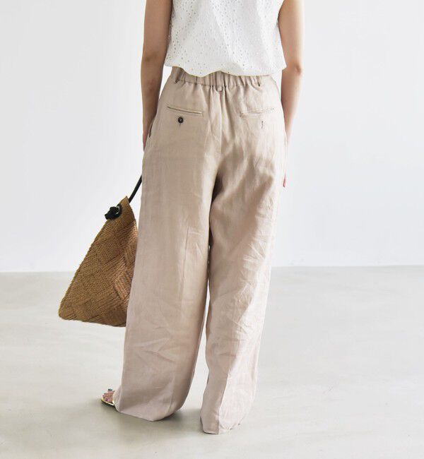 quaranciel「quaranciel:〈洗濯機可能〉リネン ミックス ワイド タック イージー パンツ」|スラックス|