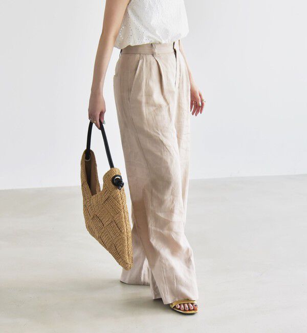 quaranciel「quaranciel:〈洗濯機可能〉リネン ミックス ワイド タック イージー パンツ」|スラックス|