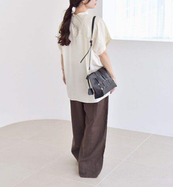 quaranciel「quaranciel:〈手洗い可能〉バンドカラー ハーフスリーブ ポケット ワーク シャツ」|シャツ・ブラウス|