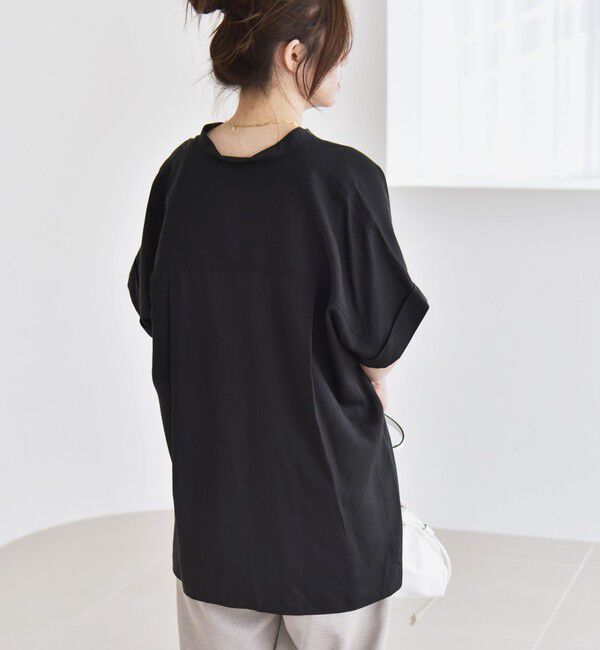 quaranciel「quaranciel:〈手洗い可能〉バンドカラー ハーフスリーブ ポケット ワーク シャツ」|シャツ・ブラウス|