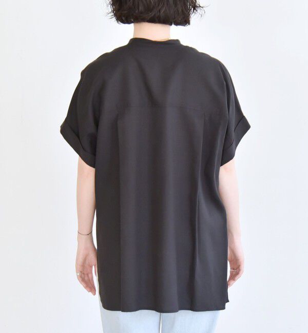 quaranciel「quaranciel:〈手洗い可能〉バンドカラー ハーフスリーブ ポケット ワーク シャツ」|シャツ・ブラウス|