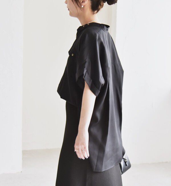 quaranciel「quaranciel:〈手洗い可能〉バンドカラー ハーフスリーブ ポケット ワーク シャツ」|シャツ・ブラウス|