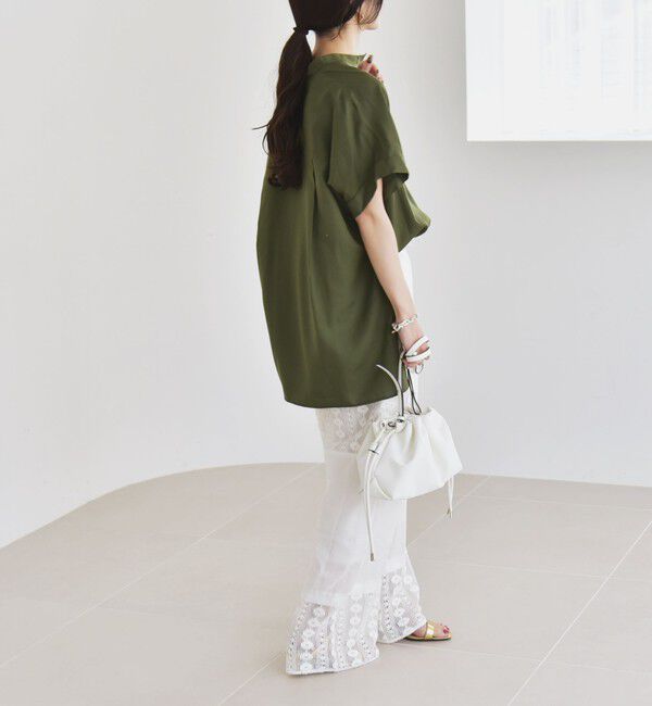 quaranciel「quaranciel:〈手洗い可能〉バンドカラー ハーフスリーブ ポケット ワーク シャツ」|シャツ・ブラウス|