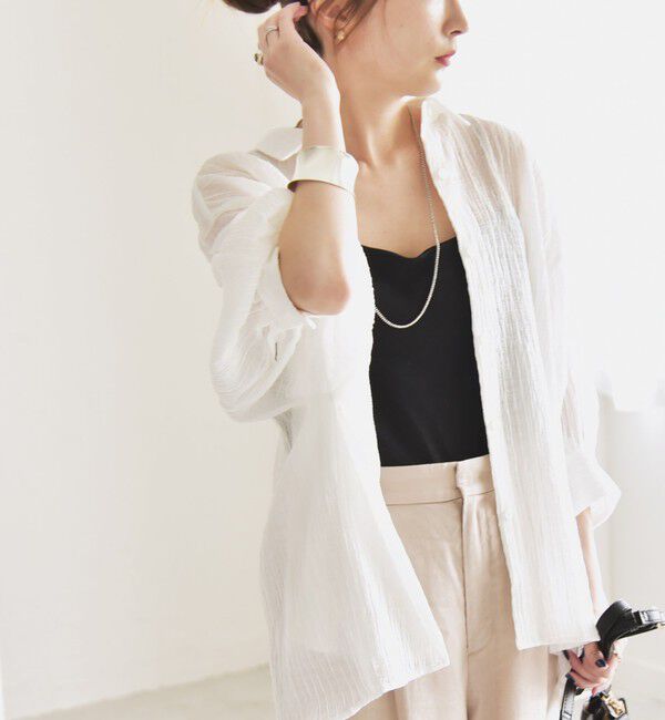 quaranciel「quaranciel :〈洗濯機可能〉シアー バンピー レギュラーカラー パフ シャツ ブラウス」|シャツ・ブラウス|