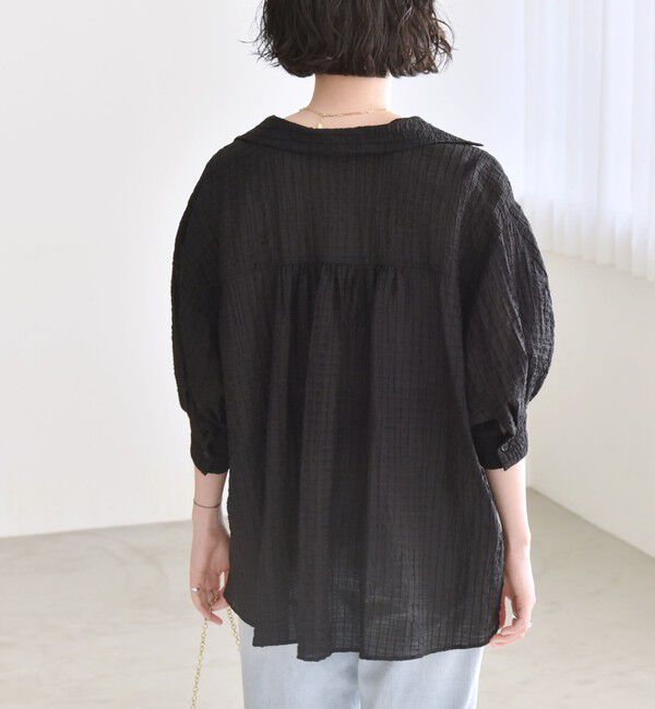 quaranciel「quaranciel :〈洗濯機可能〉シアー バンピー レギュラーカラー パフ シャツ ブラウス」|シャツ・ブラウス|